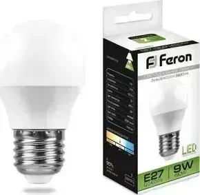 Лампа светодиодная FERON LB-550 25805 E27 9W 4000K Шар Матовая