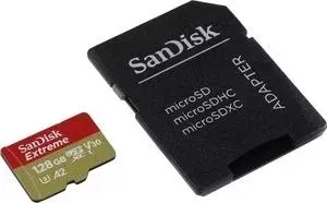 Карта памяти SANDISK 128GB microSDXC Class 10 UHS-I A2 C10 V30 U4 Extreme (SD адаптер) 160MB/s (SDSQXA1-128G-GN6MA)