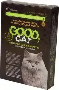 Мультивитаминное лакомcтво Favorite GOOD CAT "ЗДОРОВЬЕ КОЖИ И ШЕРСТИ" с биотином и таурином для кошек 90таб