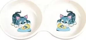 Миска TRIXIE керамическая двойная для кошек 2*150мл*ф11см (4014)