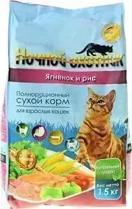 Сухой корм Ночной охотник Ягненок и рис для взрослых кошек 1,5кг