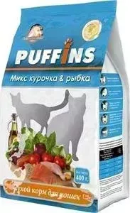 Сухой корм Puffins Микс курочка рыбка для кошек 400г
