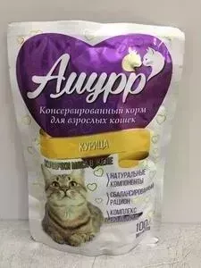 Пауч Амурр и Курица кусочки мяса в желе для взрослых кошек 100 г