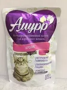 Пауч Амурр и Кролик кусочки мяса в желе для взрослых кошек 100 г
