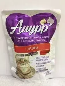Пауч Амурр и Говядина кусочки мяса в желе для взрослых кошек 100 г