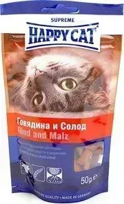 Лакомство Happy Cat Supreme Rind and Malz говядина и солод лакомые подушечки от скоплений шерсти в кишечнике для кошек 50г (190107)