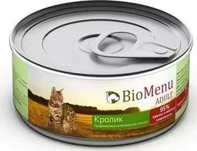 Консервы BioMenu Adult Кролик 95&#037; кролик и мясные компоненты профилактика мочекаменной болезни для кошек 100г