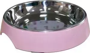 Миска SuperDesign SINGLE CAT BOWL SIZE M Pantone №501 на меламиновой подставке широкая розовая пудра для кошек 250мл