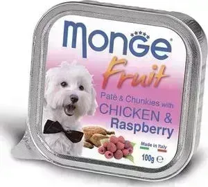Консервы Monge Dog Fruit Pate and Chunkies with Chicken Raspberry паштет и кусочки с курицей и малиной для собак 100г