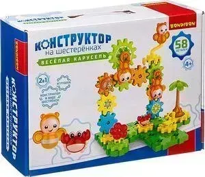 Конструктор BONDIBON на шестеренках "ВЕСЕЛАЯ КАРУСЕЛЬ" 58 деталей (ВВ3321)