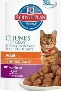 Пауч Hill&amp;#039;s и Hill&s Science Plan Optimal Care Adult Beef Chuks in Gravy с говядиной кусочки в подливке для кошек 85г (2106)