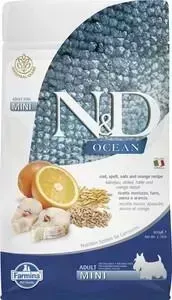 Сухой корм Farmina ND Adult Dog Mini Ocean Codfish, Spelt, Oats Orange с треской, спельтой, овсом и апельсином для собак мелких пород 800гр: характери