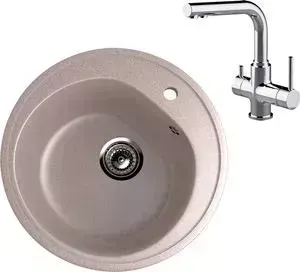 Мойка кухонная и смеситель EcoStone и смеситель ES-011 Lemark Comfort песочная (ES-11-302, LM3061C)