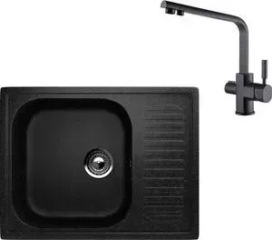 Мойка кухонная и смеситель EcoStone и смеситель ES-018 Kaiser Decor черная (ES-18-308, 40144-2)