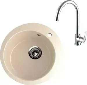 Мойка кухонная и смеситель EcoStone и смеситель ES-013 Lemark Plus Strike бежевая (ES-13-328, LM1105C)