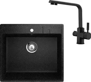 Мойка кухонная и смеситель EcoStone и смеситель ES-15 Kaiser Decor черная (ES-15-308, 40144-9)