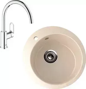 Мойка кухонная и смеситель EcoStone и смеситель ES-013 Grohe BauLoop бежевая (ES-13-328, 31368000)