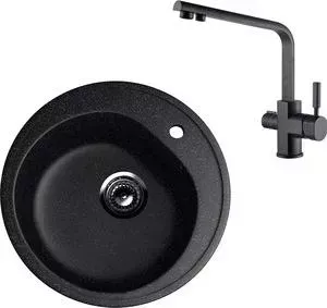 Мойка кухонная и смеситель EcoStone и смеситель ES-011 Kaiser Decor черная (ES-11-308, 40144-2)
