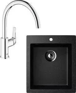 Мойка кухонная и смеситель EcoStone и смеситель ES-014 Grohe BauFlow черная (ES-14-308, 31230000)
