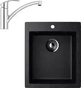 Мойка кухонная и смеситель EcoStone и смеситель ES-014 Grohe Eurosmart черная (ES-14-308, 33281002)