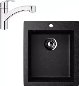 Мойка кухонная и смеситель EcoStone и смеситель ES-014 Grohe Eurosmart черная (ES-14-308, 30305000)