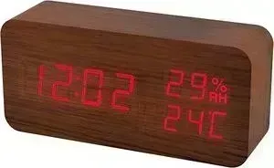 Часы-будильник Perfeo Wood коричневый корпус / красная подсветка (PF-S736) PF_A4391