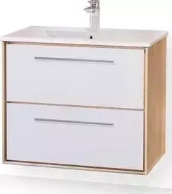Тумба с раковиной Raval с Frame 75 подвесная, белая-дуб сонома (Fra.01.75/P/W-DS, QDR75SLWB01)