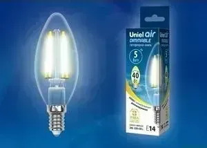 Филаментная диммируемая светодиодная лампа UNIEL LED-C35-9W/3000K/E27/CL/DIM GLA01TR