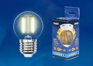 Лампа светодиодная UNIEL филаментная LED-G45-5W/WW/E27/CL/MB GLM10TR