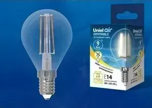 Филаментная диммируемая светодиодная лампа UNIEL LED-G45-9W/3000K/E14/CL/DIM GLA01TR