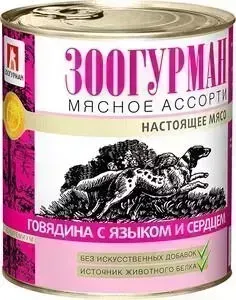 Консервы Зоогурман Мясное Ассорти Говядина с языком и сердцем для взрослых собак 750г