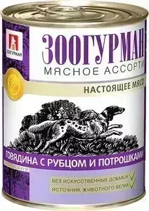 Консервы Зоогурман Мясное Ассорти Говядина с рубцом и потрошками для взрослых собак 350г