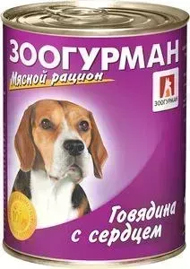 Консервы Зоогурман Мясной рацион Говядина с сердцем для взрослых собак 350г