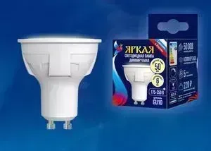 лампа UNIEL Светодиодная диммируемая LED-JCDR 6W/WW/GU10/FR/DIM PLP01WH