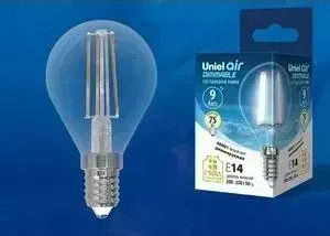 лампа UNIEL Филаментная диммируемая светодиодная LED-G45-9W/4000K/E14/CL/DIM GLA01TR