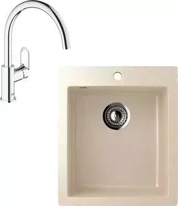Мойка кухонная и смеситель EcoStone и смеситель ES-014 Grohe BauLoop бежевая (ES-14-328, 31368000)