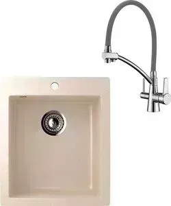 Мойка кухонная и смеситель EcoStone и смеситель ES-014 Lemark Comfort бежевая (ES-14-328, LM3071C-Gray)