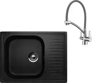 Мойка кухонная и смеситель EcoStone и смеситель ES-018 Lemark Comfort черная (ES-18-308, LM3071C-Gray)