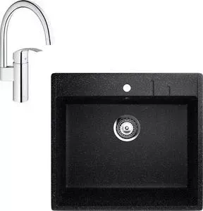 Мойка кухонная и смеситель EcoStone и смеситель ES-15 Grohe Eurosmart черная (ES-15-308, 33202002)