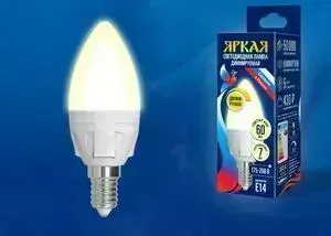 лампа UNIEL Светодиодная диммируемая LED-C37 7W/3000K/E14/FR/DIM PLP01WH