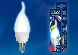 лампа UNIEL Светодиодная диммируемая LED-CW37 7W/4000K/E14/FR/DIM PLP01WH