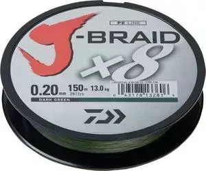 Леска рыболовная DAIWA плетеная J-Braid X8 150м 0,20мм зеленая