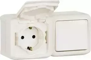 Выключатель Legrand Блок одноклавишный и розетка 2 К+З Quteo 16A 250V с/з со шторками крышкой IP44 белый 782318