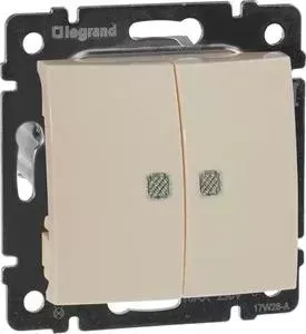 Переключатель Legrand двухклавишный на 2 направления Valena 10A 250V с подсветкой слоновая кость 774112