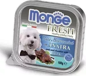 Консервы Monge Dog Fresh Pate and Chunkies with Duck паштет и кусочки с уткой для собак 100г