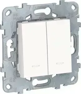 Выключатель двухклавишный Schneider Electric 2-мод. UNICA NEW с подсветкой 2х(сх.1а) белый NU521118N