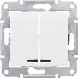 Выключатель двухклавишный Schneider Electric механизм СП Sedna 10А IP20 с син. индик. белый SDN0300321