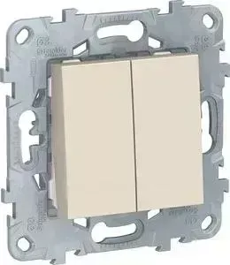 Переключатель двухклавишный Schneider Electric UNICA NEW 2х(сх.6) 10AX 250В бежевый NU521344