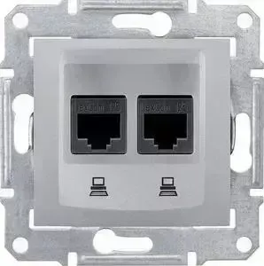Механизм Schneider Electric компьютерной розетки двойной СП Sedna RJ45 + RJ45 алюминий (SDN4400160)