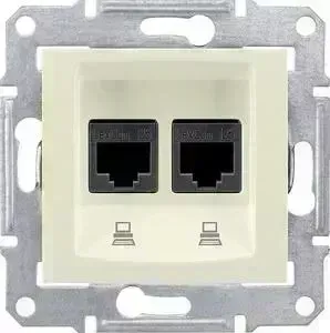 Механизм Schneider Electric компьютерной розетки двойной СП Sedna RJ45 + RJ45 бежевый (SDN4400147)